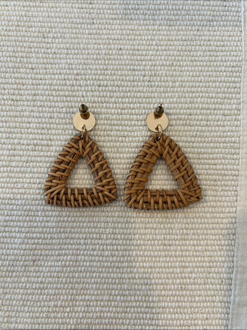 Woven Triangle Drop Earrings - Tan - Picture 2 of 4